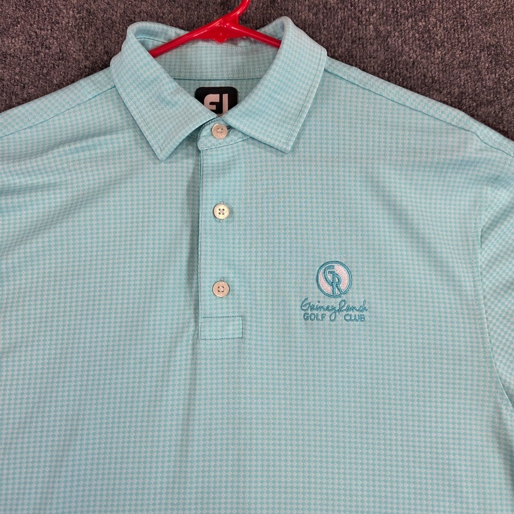 FootJoy Men's L Turquoise Geometric Golf Polo Gainey Ranch Logo